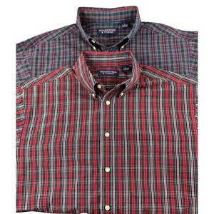Roundtree & Yorke Mens Plaid Button Down Shirts Cotton Large L (Set of 2)